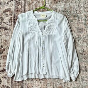 Maeve White Pintuck Button-Front Boho Blouse